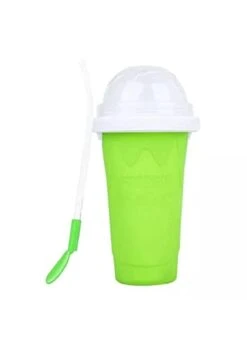 GENERIC Slushy Cup – 10.6 X 20.6 Cm Slushy Maker Cup With Lids & 2 In 1 Straw And Spoon – Quick Ice Maker Cup For Kids & Adults, Summer Homemade DIY Smoothies Slushy Maker Cup - 400 Ml (Green Neon)