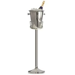 Champagne Ice Bucket With Stand,Wine Ice Bucket With Stand 201 Stainless Steel 5L Standing Ice Bucket 12Lb Hammered Tall Ice Bucket Stand For Party Bar Ktv Wedding Club Bbq Home (3Ft,Silver)