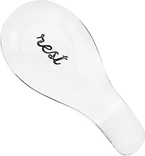 Farmhouse White Spoon Rest, Distressed Enamel Ceramic Spoon Holder In Rustic Style 3 Farmhouse White Spoon Rest, Distressed Enamel Ceramic Spoon Holder In Rustic Style