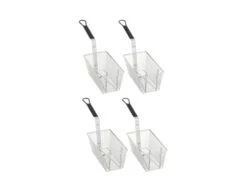 Deep Fryer Basket | 13" X 6.5" X 5.25" Restaurant Kitchen Commercial Use | Front Hooks Non-Slip Handle | Nickle Plated Stainless Steel (4 Pack)