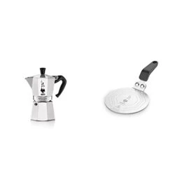 Bialetti Moka Express 6 Cup, 1 EA, Silver, 6800 & Stainless Steel Plate, Heat Diffuser Cooking Induction Adapter, Steel