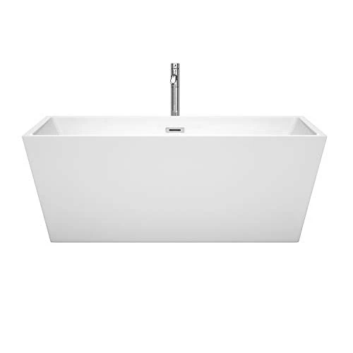 Sara 63 Inch Freestanding Bathtub In White With Floor Mounted Faucet, Drain And Overflow Trim In Polished Chrome 4 Sara 63 Inch Freestanding Bathtub In White With Floor Mounted Faucet, Drain And Overflow Trim In Polished Chrome - Image 2