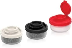 Alt And Pepper Shakers Moisture Proof Mini Salt Shaker To Go Camping Picnic Outdoors Kitchen Lunch Boxes Travel Spice Set Clear With Colored Lids Plastic Airtight Spice Jar Dispenser (Small, 3 Pack) -KitchenAid Shop 310GwI7cydL. AC