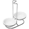 Set Of 2 Ceramic Spoon Rest, Upright Ladle Holder Ceramic Dish With Silver Stainless Steel Rack