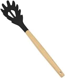 Silicone Pasta Fork (12"), Food Grade Noodle Spoon With Natural Wooden Handle, BPA Free, Spaghetti Strainer & Server Spoon (12 Inch, Mint Green) -KitchenAid Shop 311Z78dW26S. AC