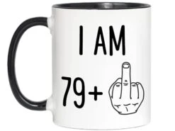 Funny 80th Birthday Gifts - I Am 79 Plus Middle Finger Coffee Mug - Gag Novelty Cup - Eightieth Birthday Party - Adult Birthday Presents (11oz, Black Handle) -KitchenAid Shop 3138GvQo31L