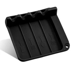 Silicone Spoon Rest For Stove Top & Kitchen Counter - Non-Slip Utensil Rest With Drip Pad For Ladle, Spatula, Tongs And More Multifunctions - Heat Resistant Cooking Spoon Holder (Black)