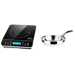 Portable Induction Cooktop, Silver 9600LS/BT-200DZ & Duxtop Whole-Clad Tri-Ply Stainless Steel Stir-Fry Pan Kitchen Induction Cookware 8 Inches