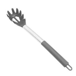 Silicone Pasta Fork, Food Grade Pasta Spoon With Stainless Steel Handle, BPA Free, Spaghetti Strainer & Server Spoon (Grey)