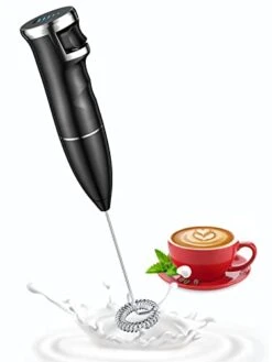 Milk Frother Handheld, USB-C Rechargeable Electric Milk Foamer For Latte/Cappuccino/Frappe Coffee/Hot Chocolate, Portable Drink Mixer For Matcha/Protein Powder (Black)