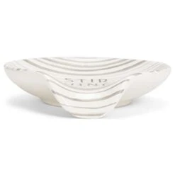 Stir Things Up 4.5 X 4 Glossy White And Grey Stripe Ceramic Stoneware Kitchen Spoon Rest