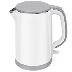 Electric Kettle, Double Wall 100% Stainless Steel Cool Touch Tea Kettle With 1500W Fast Boiling Heater, Cordless With Auto Shut-Off & Boil Dry Protection, BPA-Free, White