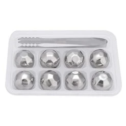 8Pcs Stainless Steel Whiskey Stones With Clip, Reusable Metal Ice Cubes Balls, Round Chilling Rocks Wine Chiller With Storage Case, Cooling Balls For Drinks Beverage Bar Beer(Diamond)
