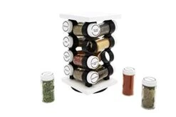 Orii Spice Rack 16 Jar Rotating Counter Top Spice Organizer With Spices Included - White Space Saving Carousel Tower Organizer & Airtight Glass Jars For Kitchen Spices, Free Spice Refills For 5 Years