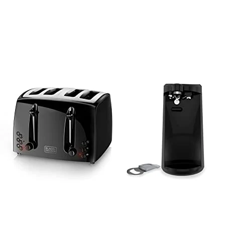 Black & Decker 4-Slice Toaster, Extra-Wide, Black, TR1410BD,10.91x11.54x7.71 & EasyCut Extra-Tall Can Opener With Knife Sharpener And Bottle Opener, Black, EC500B-T 3 Black & Decker 4-Slice Toaster, Extra-Wide, Black, TR1410BD,10.91x11.54x7.71 & EasyCut Extra-Tall Can Opener With Knife Sharpener And Bottle Opener, Black, EC500B-T