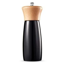 Wood Salt And Pepper Grinder, 6 Inch Wooden Adjustable Manual Spice Crack Mill, Refillable Salted Grinding Shakers With Ceramic Rotor For Kitchen Cooking (Black)