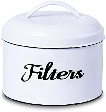 Coffee Filter Holder For Counter, Coffee Filter Holder Storage White Enamelware Basket Container Round With Lid, Rustic Farmhouse Coffee Bar Décor 7 Coffee Filter Holder For Counter, Coffee Filter Holder Storage White Enamelware Basket Container Round With Lid, Rustic Farmhouse Coffee Bar Décor - Image 5