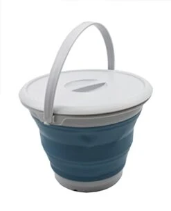 8.5L (2.2 Gallon) Collapsible Plastic Bucket With Lid - Foldable Round Tub With Lid - Portable Fishing Water Pail - Space Saving Outdoor Waterpot. Size 31cm Dia (Grey/Steel Blue, 1)