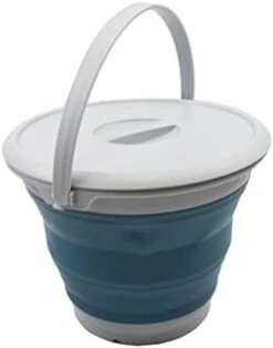 8.5L (2.2 Gallon) Collapsible Plastic Bucket With Lid - Foldable Round Tub With Lid - Portable Fishing Water Pail - Space Saving Outdoor Waterpot. Size 31cm Dia (Grey/Steel Blue, 1) -KitchenAid Shop 31C1HqnDtKL. AC