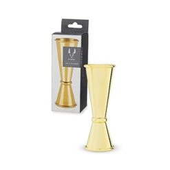 Japanese Style Double Jigger For Cocktails, Bar Kit Essential, 1oz And 2oz With Interior Measurements, Gold