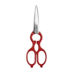 Zwilling Willing Kitchen Shears, Multi-Purpose, Bottle Opener, Jar Lid Lifter, Dishwasher Safe, Heavy Duty, Forged Stainless Steel Blades, Red 7.9-inch