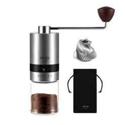 Manual Coffee Grinder Stainless Steel Burr Grinder 6 Adjustable Setting Silver Vintage Hand Coffee Grinder Portable Hand Crank Conical Coffee Bean Grinder Mill For Camping Travel