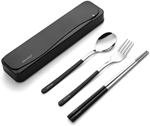 Travel Utensils, 18/8 Stainless Steel 4pcs Cutlery Set Portable Camp Reusable Flatware Silverware, Include Fork Spoon Chopsticks With Case (black) 7 Travel Utensils, 18/8 Stainless Steel 4pcs Cutlery Set Portable Camp Reusable Flatware Silverware, Include Fork Spoon Chopsticks With Case (black) - Image 5
