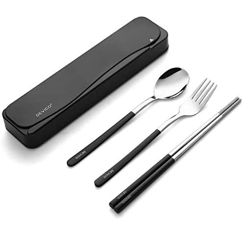 Travel Utensils, 18/8 Stainless Steel 4pcs Cutlery Set Portable Camp Reusable Flatware Silverware, Include Fork Spoon Chopsticks With Case (black) 3 Travel Utensils, 18/8 Stainless Steel 4pcs Cutlery Set Portable Camp Reusable Flatware Silverware, Include Fork Spoon Chopsticks With Case (black)