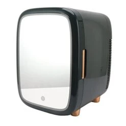 Keshow Mirrored Mini Fridge With Led Light Fridge Led Vanity Mirror 100‑240V Drink Abs Acrylic Mini Fridge For Cosmetics Beverage (US Plug)