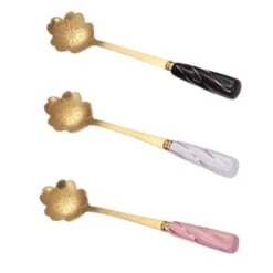 Flower Coffee Spoons 3pcs, Stainless Steel Tableware Creative Sakura Flower Pattern Coffee Spoons Stirring Spoon Sugar Spoon Teaspoon For Kitchen Cafe Bar Gold, 12cm/ 4.7inch