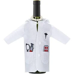 White Coat Wine Bag Doctor Wine Cover Felt Doctor Wine Insulated Cover Nurse Wine Wrapping Bag With Syringe Necklace For Male Female Graduation, Birthday, Anniversary, Nurse Practitioner