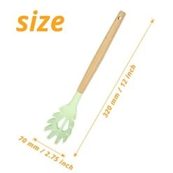 Silicone Pasta Fork (12"), Food Grade Noodle Spoon With Natural Wooden Handle, BPA Free, Spaghetti Strainer & Server Spoon (12 Inch, Mint Green) -KitchenAid Shop 31H7YFE1ODS