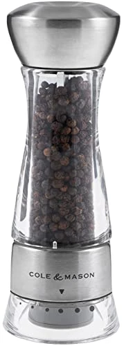 Cole & Mason Gourmet Precision Windermere Pepper Mill, Stainless Steel And Acrylic 16.5 Cm