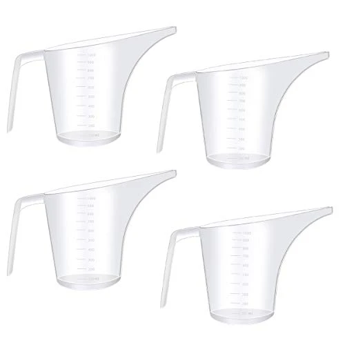 Ireboomoon 4 Pack Plastic Funnel Pitcher,Large Capacity Long Spout Measuring Cup For Bakeware Molds,Pancake,Batter,Muffin,Cakes,Soap Making(4 Cups/32 Ounces/1000 Ml) 3 Ireboomoon 4 Pack Plastic Funnel Pitcher,Large Capacity Long Spout Measuring Cup For Bakeware Molds,Pancake,Batter,Muffin,Cakes,Soap Making(4 Cups/32 Ounces/1000 Ml)