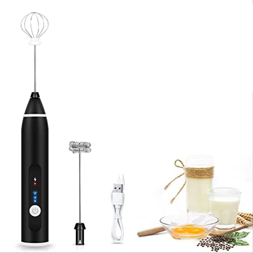 Electric Milk Frother USB Rechargeable 3 Speed Handheld Milk Shaker Maker Frother 2 Stainless Whisks Cappuccino, Bulletproof Coffee, Egg Mix, Keto Diet, Matcha, Hot Chocolate (Black) (101) 3 Electric Milk Frother USB Rechargeable 3 Speed Handheld Milk Shaker Maker Frother 2 Stainless Whisks Cappuccino, Bulletproof Coffee, Egg Mix, Keto Diet, Matcha, Hot Chocolate (Black) (101)