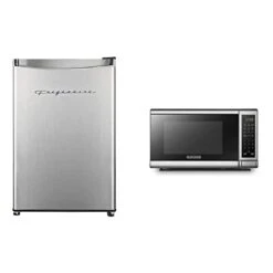 FRIGIDAIRE EFR321-AMZ 3.3 Cu Ft Stainless Steel Mini Fridge & BLACK+DECKER EM720CB7 Digital Microwave Oven With Turntable Push-Button Door, Child Safety Lock, 700W, Stainless Steel, 0.7 Cu.ft