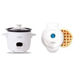 Dash Ash DRCM200GBWH04 Mini Rice Cooker Steamer With Removable Nonstick Pot, White & DMW001WH Machine For Individual, Paninis, Hash Browns, & Other Mini Waffle Maker, 4 Inch, White