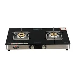 Glasstop Gas Stove 2 Burners 2B Bello GT SS NA (ISI Marked, CE Certified) With Doorstep Service - Black/Silver