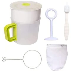 Yogurt Strainer Greek Yogurt Maker Soy Milk Nut Greek Usage Food Strainer Stainless Steel Filter With 120 Micron Nylon Cheesecloth Bag Cleaning Cup Filter Multiple