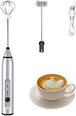 Fmelut Electric Milk Frother With Double Whisks, USB Rechargeable Electric Foam Maker, 2 In 1 Hand-held Battery Operated Milk Foamer For Coffee, Latte, Cappuccino, Egg Whipping(Silver) -KitchenAid Shop 31KU2FbC1 L. AC
