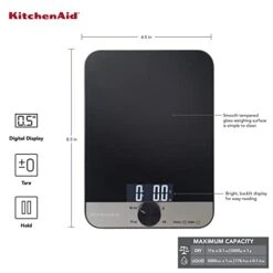 KitchenAid KQ908 Glass Surface 11 Pound Capacity Digital Kitchen And Food Scale, Black