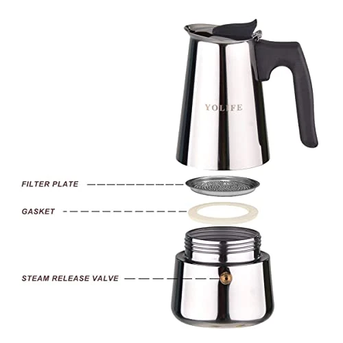 Mini Stovetop Espresso Maker, Small Italian Moka Pot, Cafe Maker For Coffee, Cappuccino And Latte, Stainless Steel, 200 Ml / 7 Oz/ 4 Cups (espresso Cup= 50 Ml) 7 Mini Stovetop Espresso Maker, Small Italian Moka Pot, Cafe Maker For Coffee, Cappuccino And Latte, Stainless Steel, 200 Ml / 7 Oz/ 4 Cups (espresso Cup= 50 Ml) - Image 5