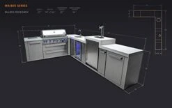 400-D90KEGBEV 90 Degree 32-Inch 4-Burner 78000 BTU Deluxe Stainless Steel Island Outdoor Kitchen Gas Barbecue Grill W/ Wine Cooler Beverage Refrigerator & 3 Beer Tap Kegerator Dispenser -KitchenAid Shop 31LU2VzZGBL