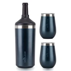Reduce Wine Cooler Set, Dark Web - Stainless Steel Wine Bottle Cooler Set With 12oz Insulated Wine Tumblers - Keep Wine At The Perfect Temperature, No Ice Required, Fits Most Wine Bottles