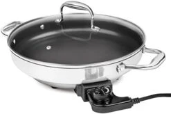 Electric Skillet By Cucina Pro - 18/10 Stainless Steel, Frying Pan With Non Stick Interior, With Glass Lid, 12" Round, Temperature Control Probe For Adjustable Heat Settings -KitchenAid Shop 31Lh6RsTn3L. AC