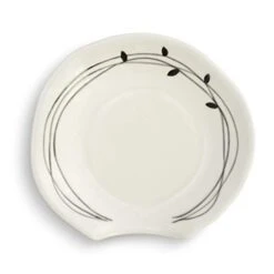 Ebossed Leaf Glossy Black And White 4 X 4 Ceramic Stoneware Spoon Rest