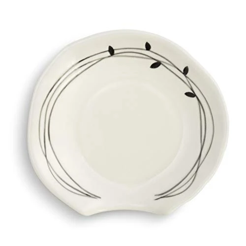 Ebossed Leaf Glossy Black And White 4 X 4 Ceramic Stoneware Spoon Rest 3 Ebossed Leaf Glossy Black And White 4 X 4 Ceramic Stoneware Spoon Rest