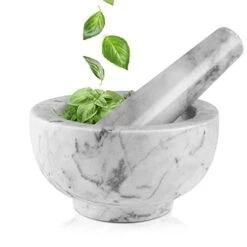 Marble Mortar And Pestle Set - Solid Marble Stone Grinder Bowl Holder For Guacamole, Herbs, Spices, Garlic, Kitchen, Cooking, Medicine -KitchenAid Shop 31ML0hh6zL