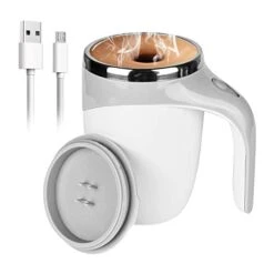 Electric Mixing Cup: 380ML Self Stirring Mug Automatic, Rechargeable Auto Magnetic Coffee Mug Office Travel Mixing Cup, Self Mixing Coffee Tumbler For Chocolate Milk, Tea Office Home Kitchen White