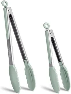 Kitchen Tongs, Stainless Steel Silicone Tongs For Cooking 600ºF High Heat-Resistant BBQ Grilling Locking Tongs, Set Of 2-9" And 12" Light Green -KitchenAid Shop 31ODsmfi62L. AC